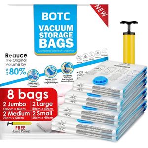 BOTC Vacuüm Opbergzakken met Pomp - 8 Pack - 4 Maten vacuümzakken - Opbergzak - Transparant