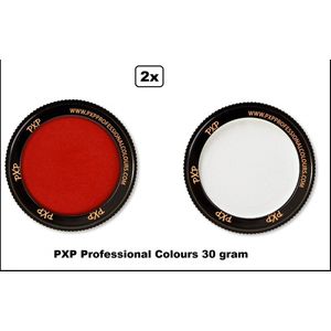 2x Set PXP Professional Colours schmink rood en wit 30 gram - Schminken verjaardag feest festival thema feest