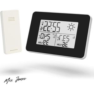 Mrs. Jones Draadloze Weerstation Draadloos weerstation met buitensensor - vochtigheidsmonitor binnen - weersvoorspelling/tijd/datum/wekker/snooze/vriesalarm .