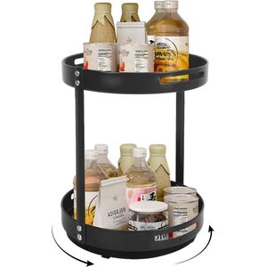Kruidenrek, kruidenhouder, draaibare plaat, kruidenorganizer met 2 niveaus, draaibaar keukenrek, keukenorganizer, draaibaar keukenrek, kunststof kruidenrek voor specerijen, olie, kruidenflessen.