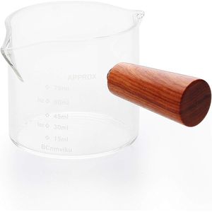 1 stuk Double Spouts Measuring Triple Pitcher melkbeker met houten handvat 75 ml espresso borrelglazen delen helder glas van