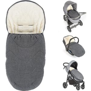 Universele voetenzak voor babyzitje, kinderwagen badkuip en buggy, 2-in-1 wintervoetenzak en zitkussen van behaaglijk fleece, babyvoetenzak met capuchon en tas, grijs