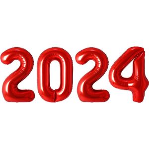 Folie Ballon Cijfer 2024 Oud En Nieuw Versiering Nieuw Jaar Feest Artikelen Happy New Year Decoratie Rood - 70 cm