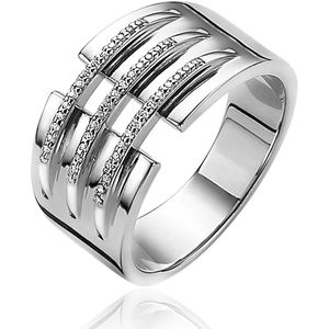 Mart Visser by ZINZI zilveren ring 11mm breed met drie banen bezet met witte zirconia's MVR18
