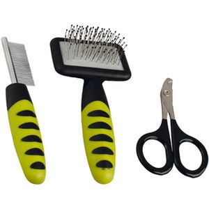 Verzorgingsset - kam, borstel, nagelschaar - 3 stuks - groen-zwart