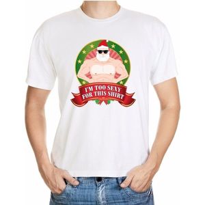 Foute kerst shirt wit - Gespierde Kerstman - Im too sexy for this shirt - voor heren S
