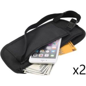 2 Money Belt + 3 RFID Pasjeshouders - Zwarte Stijlvolle Heuptas - Paspoort - Reizen - Fanny Pack - Tas Voor Telefoon/Geld/Kaarten/Bankpas/Sleutels