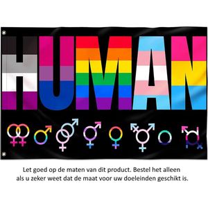 Human Pride Regenboog Vlag 150x90CM - LGBT - Regenboog Vlag - Rainbow - Gender - Man - Vrouw - Androgyn - Transgender - A-gender - Non-binary - Straight - Heteroseksueel - Bigender - Genderfluide - Lesbienne - Lesbian - Flag Polyester