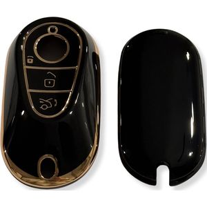 Sleutelcover voor Mercedes Benz, Sleutelhoesje, Key Case for Mercedes Benz, Autosleutel Hoesje Geschikt Voor Mercedes Benz C-Class, S-Class, W223, W206, EQS, S400, S450, S500, Zwart - Goud