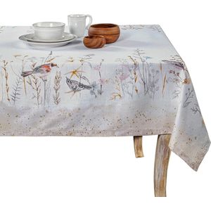 Tafelkleed, 100% catoen, 140 x 180 cm, decoratief tafelkleed, wasbaar, vierkant, tafelkleed voor moederdagcadeaus, bruiloften, Meadow Florals - beige - lente/zomer