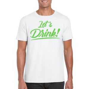 Bellatio Decorations Verkleed T-shirt voor heren - lets drink - wit - groene glitters - glamour L