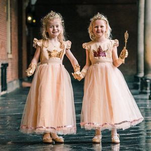 Prinsessenjurk meisje - Verkleedjurk - Roze Jurk - maat 104/110(110) - met pailletten kroon - Inclusief accessoires - Feestjurk - Communiejurk