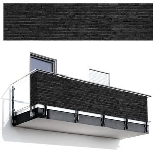 Balkonscherm 500x120 cm - Balkonposter Steenlook - Bakstenen - Grijs - Balkon scherm decoratie - Balkonschermen - Balkondoek zonnescherm