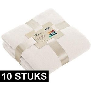 10x Fleece dekens/plaids gebroken wit 130 x 170 cm - Woondeken - Fleecedekens