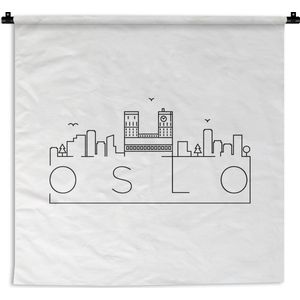 Wandkleed Wereldsteden - Skyline Oslo met een witte achtergrond Wandkleed katoen 150x150 cm - Wandtapijt met foto