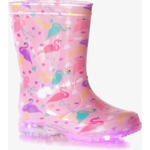 Kinder regenlaarzen flamingo met lichtjes - Roze - 100% stof- en waterdicht - Maat 31