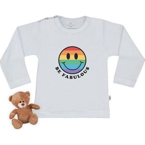 Baby t shirt met print - Smiley 'Ben geweldig'- Wit - Lange mouw - maat 74/80.