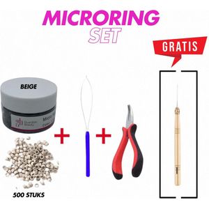 Premium Silicone Microring Set – BEIGE 500 stuks - Blauwe Loop - Perfect voor Naadloze Haar Extensions