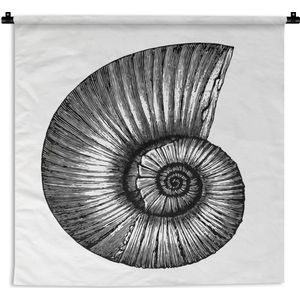 Wandkleed Zwart wit illustratie - Een zwart-wit illustratie van een schelp Wandkleed katoen 90x120 cm - Wandtapijt met foto