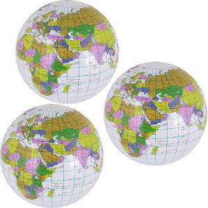 Opblaasbare strandbal van een wereldbol - 3x - de aarde - globe - Dia 40 cm - kunststof