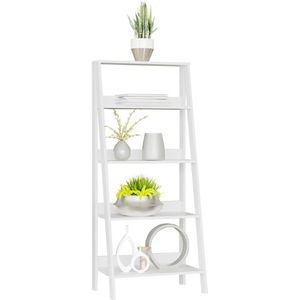 Boekenkast met 5 planken, Ladderplank met opbergruimte, Vrijstaande, Hout, 135 x 38 x 61 cm - Wit