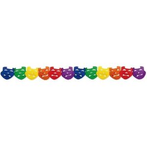 2x Regenboog kleuren slingers met maskers 3 meter - Brandvertragende carnaval slingers decoratie - Feest versiering