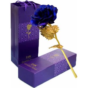 24-karaats vergulde roos, blauw, 24 karaats gouden roos, handgemaakt, geconserveerde roos, bladgoud, roos met geschenkdoos, voor verjaardag, vriendin, Moederdag, trouwdag, kunstkunst