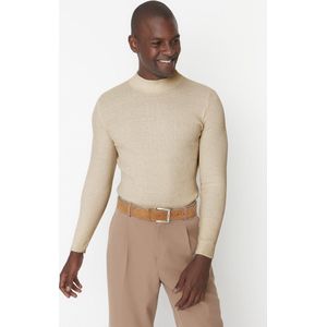 Trendyol Mannen Standaard mouw Basis Ecru slim-fit corduroy gebreide herensweater met halve col TMNAW21KZ0568