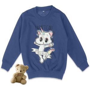 AWDis - Sweater Trui Meisjes - Unicorn / Eenhoorn - Blauw - Maat 140