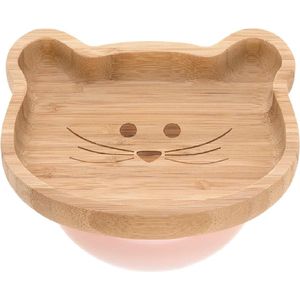 Houten bord voor kinderen - snackbord van bamboe met zuignap - antislip plaat Little Chums Mouse roze