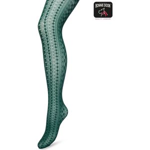 Bonnie Doon Grafische Panty 40 Denier Donker Groen Dames maat S/M - Grafisch - Print - Gladde Naden - Maximaal Draagcomfort - Chique Panty - Geometrie Tights - Feestelijk - Trekking Green - BP221902.380