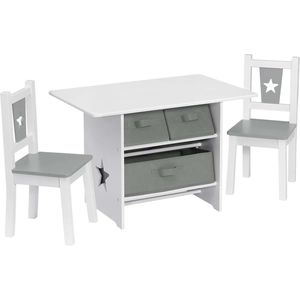 WARRAICH- Kindertafel met 2 Stoelen en 3 Opbergdozen - Multifunctionele Kindermeubelset