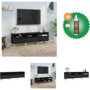 vidaXL Tv-meubel 150x30x44-5 cm bewerkt hout zwart - Kast - Inclusief Houtreiniger en verfrisser