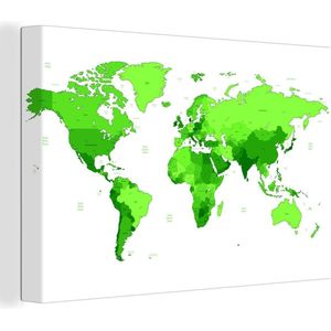 Canvas Wereldkaart - 150x100 - Wanddecoratie Wereldkaart - Trendy - Groen