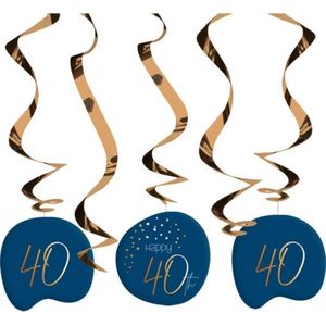 Folat - Hangdecoratie Elegant True Blue 40 Jaar - 5 stuks