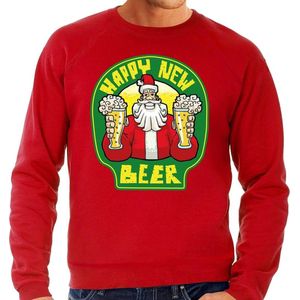 Foute Kersttrui / sweater - oud en nieuw / nieuwjaar trui - happy new beer / bier - rood voor heren - kerstkleding / kerst outfit XXL