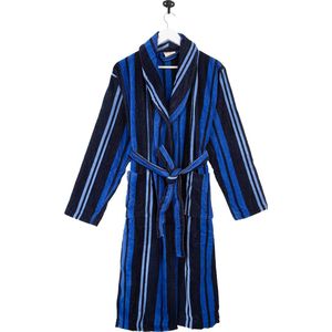 Luxe badjas van katoen - blauw strepen - sauna - sjaalkraag badjas heren - maat L/XL