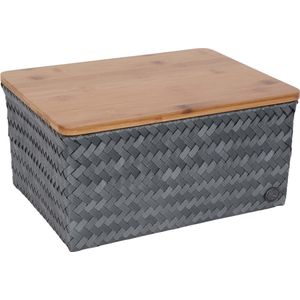 Basket rectangular dark grey large with bamboo cover
