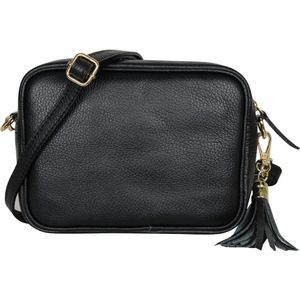 AmbraModa GLX8 - Dames handtas schoudertas mobiele telefoon tas gemaakt van generfd rundleer. Zwart