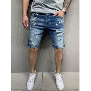 Mannen Stretch Korte Jeans Fashion Casual Slim Fit Hoge Kwaliteit Elastische Denim Shorts Mannelijke Gat Out Korte Jeans - W31