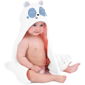 Mooiys Multifunctionele Baby Fleece deken met capuchon – Wikkeldeken – Deken 75x100 cm – Panda - Blauw