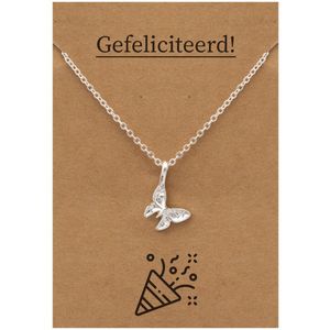 Cadeau Ketting: Gefeliciteerd! - Engelen Vleugels voor Geluk Sieraad - Zilverkleurig - Gefeliciteerd - Pax Amare