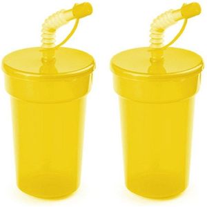 Set van 6x stuks afsluitbare plastic drinkbeker geel 400 ml met rietje voor kinderen/peuters