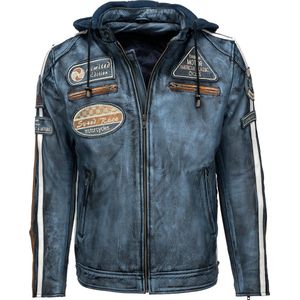 Urban 5884® - Fifty Eight - Heren Motorjas  - Met Protectie - Rund Leer - Denim -  Blauw - Maat S