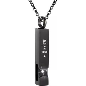 Luxe Ashanger | Met Ketting En Gravering | Een Ster In De Hemel | Assieraad | Zwart Met Zwarte Steen | As Ketting | Gedenksieraad | Urn | Incl. As vuller