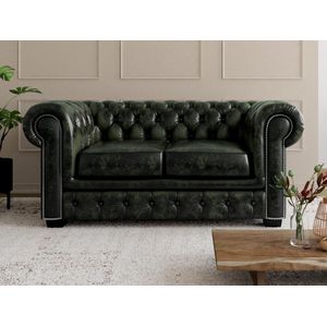 BRENTON Tweezitsbank Chesterfield van 100% buffelleer - Empire groen