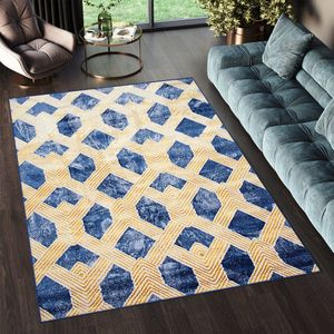 Tapiso Shine Vloerkleed Blauw Modern Abstract Woonkamer Tapijt Maat- 120x170