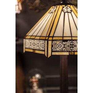 LumiLamp Tiffany Tafellamp Ø 30*50 cm E27/max 1*60W Creme, Bruin Kunststof, Glas Zeshoek Tiffany Bureaulamp Tiffany Lampen