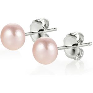PROUD PEARLS® zilveren pareloorbellen knopjes roze small