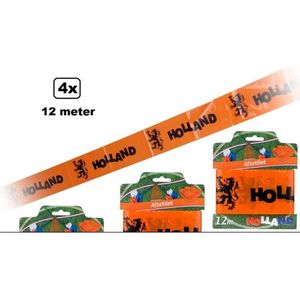 4x Afzetlint Holland oranje/zwart 12 meter - Nederland sport EK WK Oranje leeuw kampioen